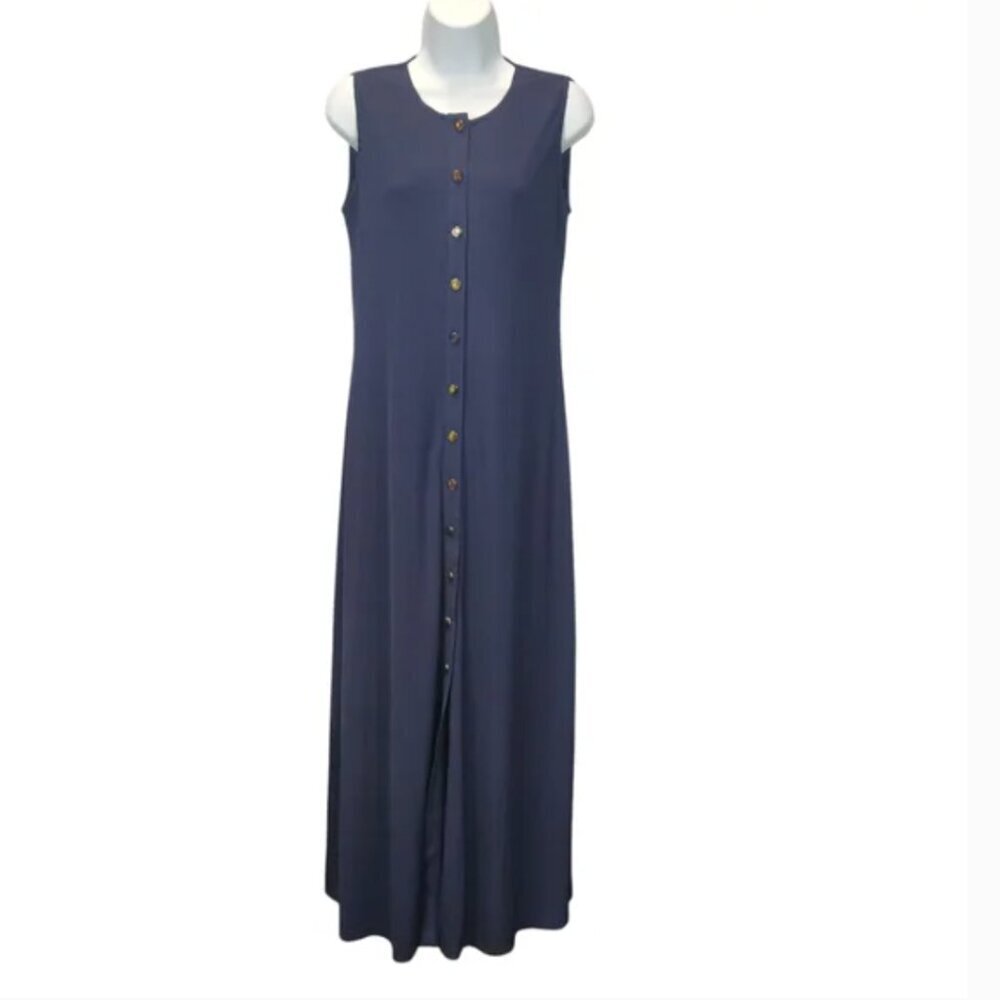 ** Callahan Navy Knit Sleeveless Button Down Ribbed Mira Maxi Dress Size XL